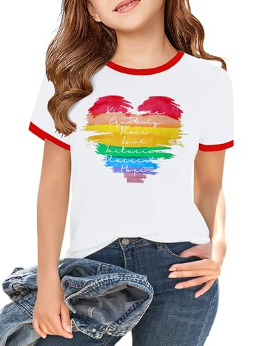 Image of Ithalt Kids Pride Shirts for Girls Boys LGBTQ Tshirt Rainbow Graphic Tee Shirt Litter Girls LGBT Gay Pride Tops 5-14y
