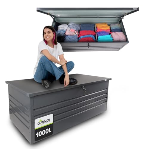 Grindi - Gartenbox Metall - Kissenbox - Auflagenbox - 1000l - 185x82x75 - Orto III - Aufbewahrungsbox mit Deckel - Outdoor - Sitzbank mit Stauraum - Gartenhaus - Geräteschuppen - Truhe mit Deckel