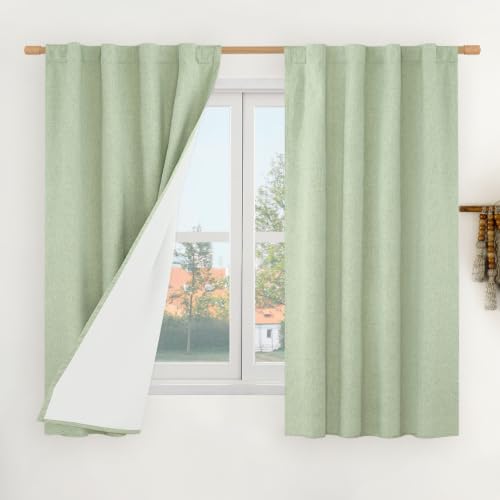 LAMIT Short Window Linen Curtains 48 Inch Length 2 Panels, 34 x 48 Inch