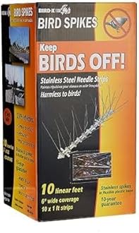 Bird-X Stainless Steel Spikes Kit, 6-inch Regular Wide Spikes, Bird Spikes for Pigeons and Other Small Birds, Easy to Install, 10 Pieces of 1 ft. Long Strips, Cover 10 Linear Feet Area (Pack of 12)