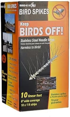Bird-X Stainless Steel Spikes Kit, 6-inch Regular Wide Spikes, Bird Spikes for Pigeons and Other Small Birds, Easy to Install, 10 Pieces of 1 ft. Long Strips, Cover 10 Linear Feet Area (Pack of 12)