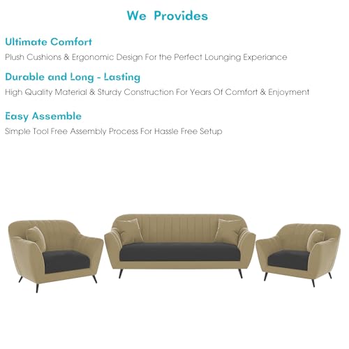 Image of Atticus 3+1+1 Seater Sofa Set for Living Room (Cream Black Colour) Premium Fabric Sofa