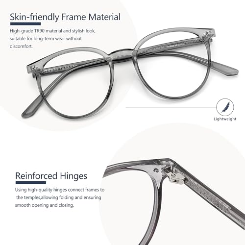 Image of Blue Light Blocking Glasses for Women and Men, Round Frame Computer Gaming Anti Eyestrain & UV Glare RF6213 (Smoke Grey)