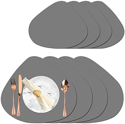 FINGER TEN Placemats And Coaster Set Of 4 European Leather PU Insulation Table Mat, Placemat Waterproof Oilproof Insulation Table Mat Pu Western Placemat Kitchen Home Dining Table (Set Of 4, Grey)