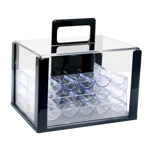 DYNWAVE Chip Case Storage Box Sports Games Accessories Holds 600Pcs Acrylic Portable Clear Dustproof Display Cabinet Chip Organizer, with 6pcs 40mm Trays