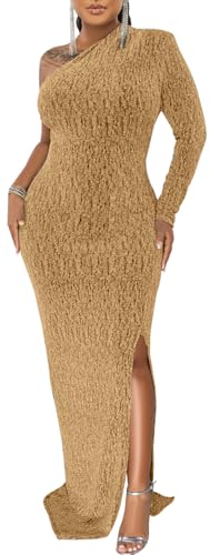 Women's Formal Evening Gowns Elegant Sparkly One Shoulder Maxi Dresses Sexy Long Sleeve High Split Party Long Dress3