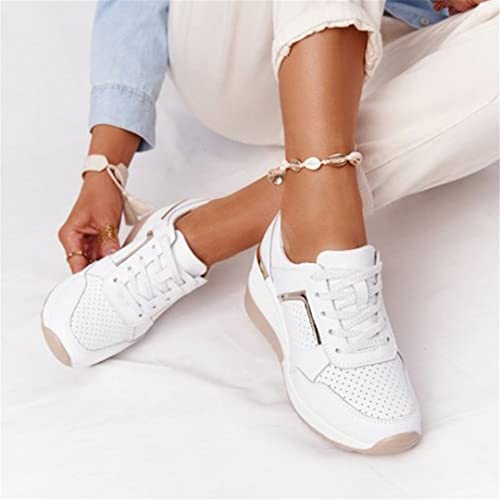 Women's Breathable Leather Lace-Up Sneakers Wedge Sports Shoes Vulcanized Shoes4