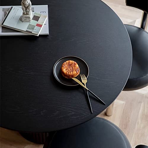 Black Solid Wood Dining Table, Round Kitchen Table, Wooden Pedestal Dining Room Table Restaurant Furniture Leisure Coffee Table - 27.6" L X 27.6" W X 29.5" H #TOP4