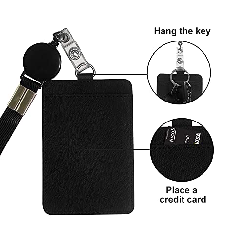 HYCOPROT ID Badge Holder 2-Sided Pu Leather with 1 Id Window and 1 Card Slot and 1 Piece 34.8 Inch Detachable Neck Lanyard id Card Holder for Office School Business Travel Student (Green - Image 3