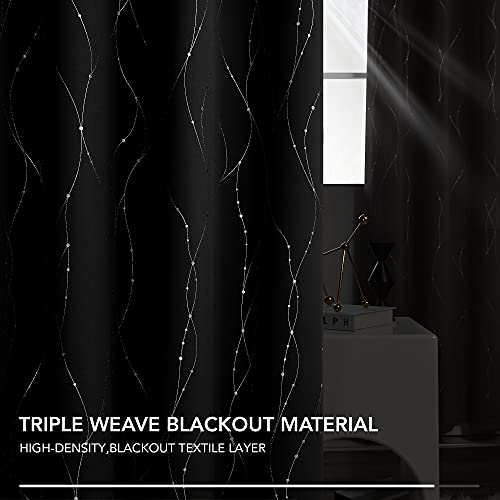 Deconovo Black Blackout Curtains For Living Room, Curtains 84 Inch Long - Grommet Pattern Curtains With Wave Dots And Line (52 X 84 Inch, Black, 2 Panels) #TOP5