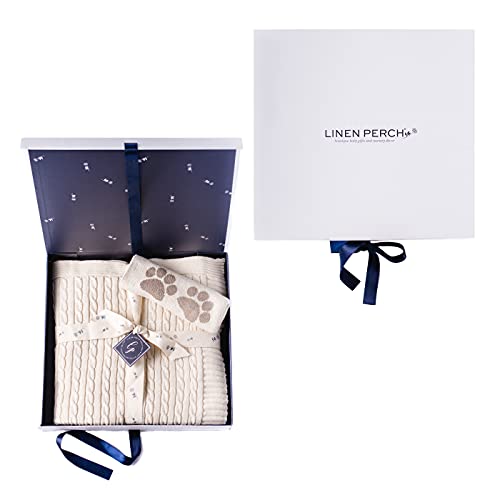 Linen Perch Manta de bebé y perro combinada, manta de recepción de bebé y manta pequeña para mascotas con estampado de patas, esencial para recién nacidos para el dueño del perro Cover