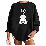 Halloween Oversize Pullover Damen Langarm Rundhals Kapuzenpullover Sweatshirt Damen mit Kapuze Herbst Winter Langarmshirt Damen V-Ausschnitt Eng Locker Oberteil Bluse Top Frauen Teenager Mädchen