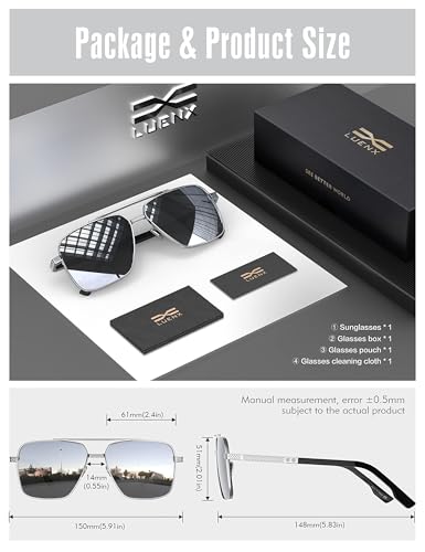Image of LUENX Polarized Square Aviator Sunglasses for Men,Trendy Retro Oversized Rectangular Frame UV400 Protection