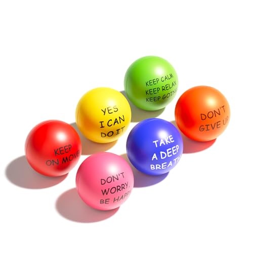 ALMAH Motivational Stress Balls for Kids and Adults (6 Pack), Stress Relief Balls, Hand Exercise Therapy Balls for Anxiety, Fidget, Tension, Manage Anger and Stress