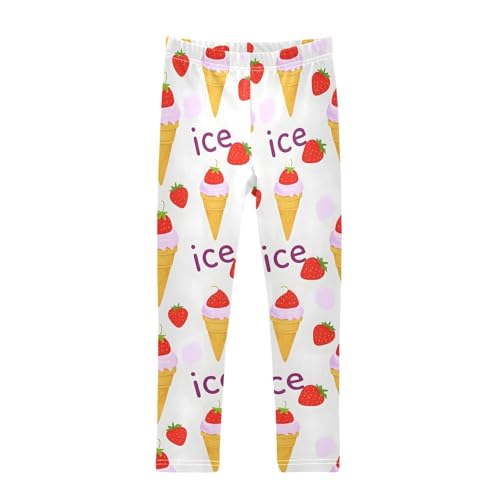 ALAZA Girls' Leggings Children's Yoga Pants Skinny Printed Dance Strawberry Cone Strawberry Comfortable 4T