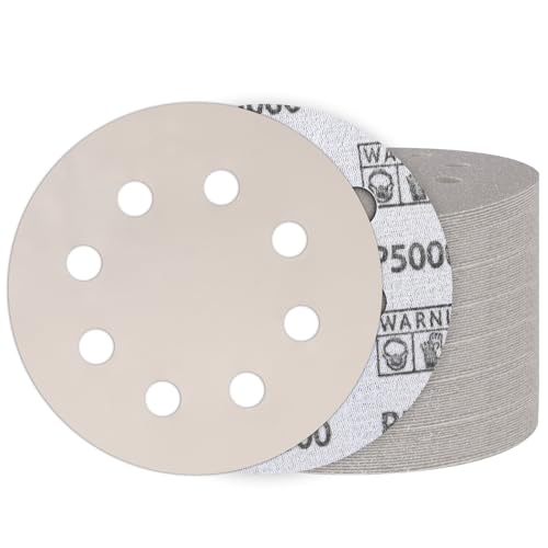 Image of 50PCS 5 Inch Sanding Discs 5000 Grit, Wet Dry Hook and Loop Sandpaper | 8 Hole Silicon Carbide Round Sand Paper, Water and Oil Resistant, Orbital Sander for Wood Metal Automotive Polishing