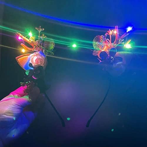 Prosy LED Flower Light up Antlers Headbands Glowing Headband Christmas Hair Bands Party Decorative for Women and Girls (Multicolor 1)