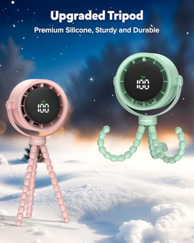 Image of AMACOOL Baby Stroller Fan, Rechargeable Portable Clip on Fan, 17H Cooling | LED Display, 360Rotate, 5 Speeds Personal Cooling Fans for Car Seat, Crib, Travel, Camping, Baby Essentials Registry Gifts