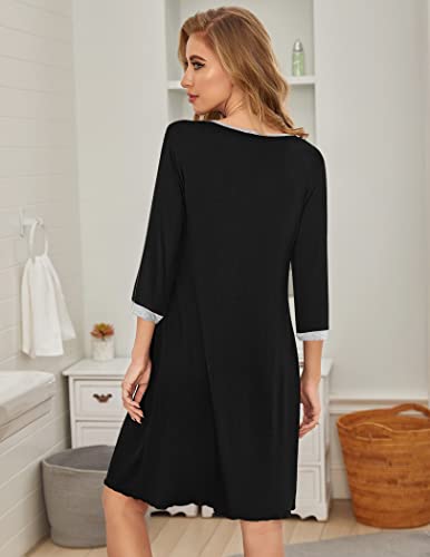 Image of Ekouaer Nightgowns for Women 3 /4 Sleeve Nightgown Pleated Sleepshirts
