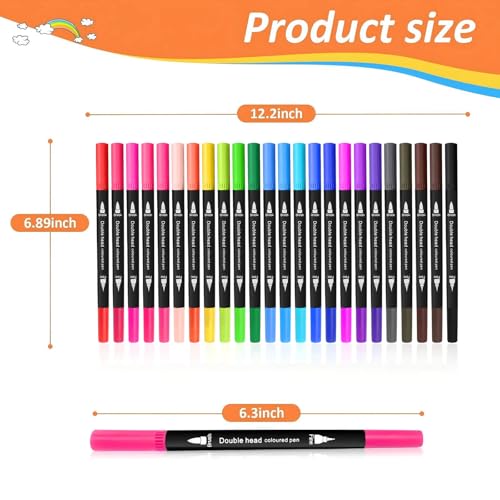 FZMIT 24 Colouring Pens,Felt Tips Pens for Adults Colouring Books-Coloured Dual Tip Brush Pens Markers and Fineliners Art Supplies for Drawing Painting Sketching Highlighting - Image 3