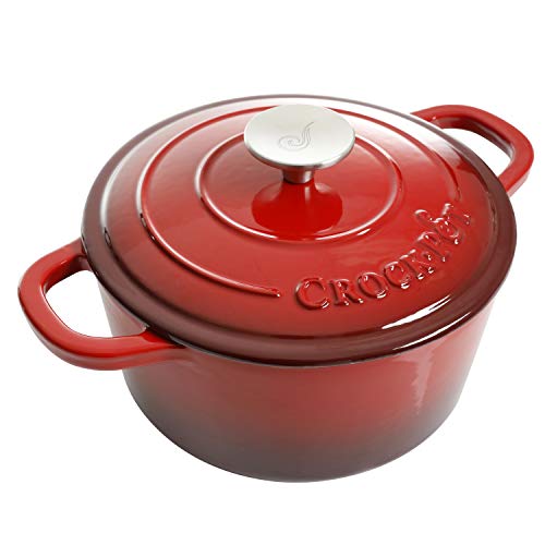 Image of Crock-Pot Artisan 3-Quart Round Enameled Cast Iron Dutch Oven - Gradient Red, Durable Heavy-Duty Cookware for Slow Cooking, Roasting, Baking with Lid (Pack of 2)