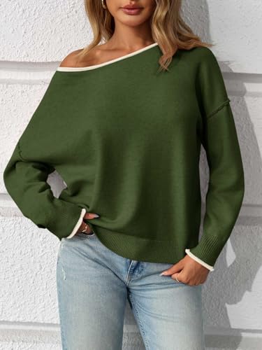 Saodimallsu Womens Off The Shoulder Sweater Oversized Long Sleeve Knit Sweaters 2025 Casual Color Block Trendy Jumper Tops2