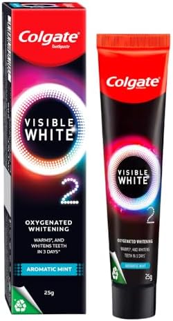 Colgate Visible White O2, Teeth Whitening Toothpaste (25g) for noticeably whiter teeth starting in 3 days with Active Technology, Enamel Safe Teeth Whitening & Fresh Breath