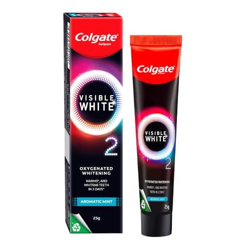 Colgate Visible White O2, Teeth Whitening Toothpaste (25g) for noticeably whiter teeth starting in 3 days with Active Technology, Enamel Safe Teeth Whitening & Fresh Breath