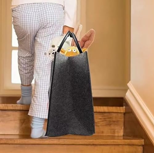 Forhome 2 Stück Treppen Organizer Korb, Grau Treppenkorb mit Griffen, L-Form Treppenkorb Organizer, Faltbarer Filzstoff Treppenkörbe für Haushaltsgegenstände Wäsche Spielzeug