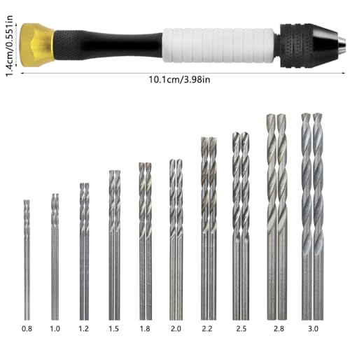 AIFUDA Handbohrmaschine für Schmuckherstellung, mit 20 Mikro-Spiralbohrer-Bits (0,8 mm - 3,0 mm) für Harz, Drehwerkzeuge für Holz, Schmuck, Kunststoff, Miniatur und mehr Hobbybohrer