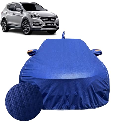 Image of Car Cover Compatible for Hyundai Santa Fe (2012-2017) | 100% Waterproof Cover with Reflective Mirror Pockets | Dustproof, Scratchproof, Heatproof Santa Fe Car Cover |Soft Cotton Lining| Blue
