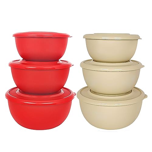 Image of Zaib Microsafe Stainless Steel Food Storage Container Set of 6 (Combo of 2 Sets) | Microwave Safe & Re-heatable Bowls with Lids | Red & Sand Brown | Kitchen Snack Serving & Storage Set