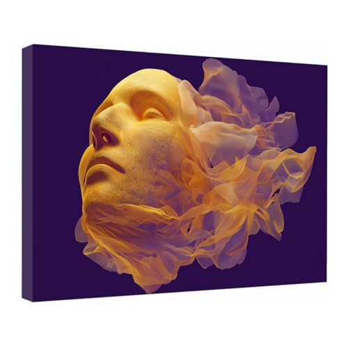 Tableau déco toile visage doré moderne violet 50x75cm encadrée
