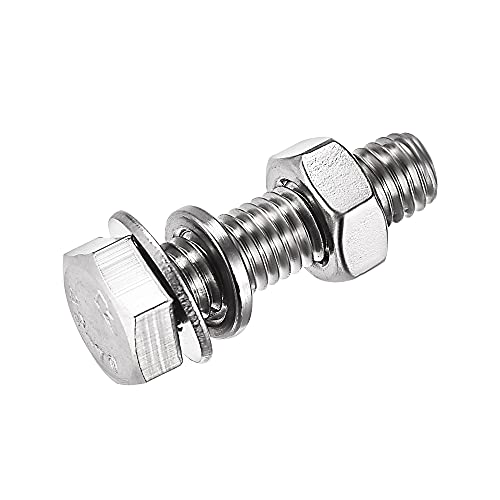 Image of uxcell M8 x 30mm Hex Head Screws Bolts, Nuts, Flat & Lock Washers Kits, 304 Stainless Steel Fully Thread Hexagon Bolts 4 Sets