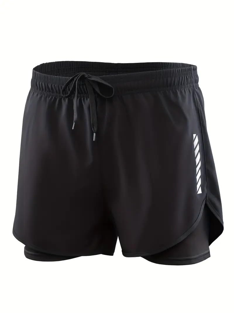 THIRD QUADRANT 2-in-1 Running or Gym Lycra Shorts for Men || Quick-Dry Athletic Shorts ||with Built-in Liner, Black (in, Alpha, L, Black) 2