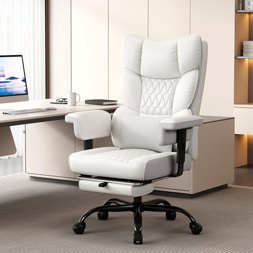 Image of Misolant Big and Tall Office Chair with Footrest, High Back Executive Desk Chair with Adjustable Lift Armrest, 155Recline,Lumbar Support Pillow, Faux Leather Gaming Chairs for Home or Office