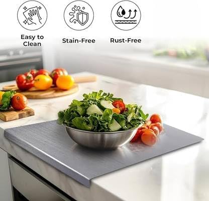 Image of 304 Stainless Steel Cutting Board for Kitchen Large | Countertop Steel Chopping Board with Lip | Heavy Duty Vegetable Cutting Board | Rust-Proof Steel Chopper Board for Kitchen Use (35 * 31)