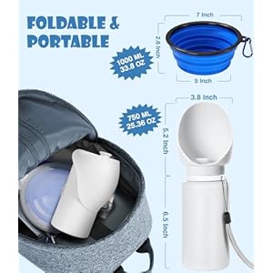 Dog Water Bottle Portable, 25oz/750ml Travel Dog Water Bottle with Collapsible Dog Bowls Large, Lightweight & Leak Proof Silicone Dog Drinking Water Bowl-Ideal for Walking Hiking Travel Road Trips