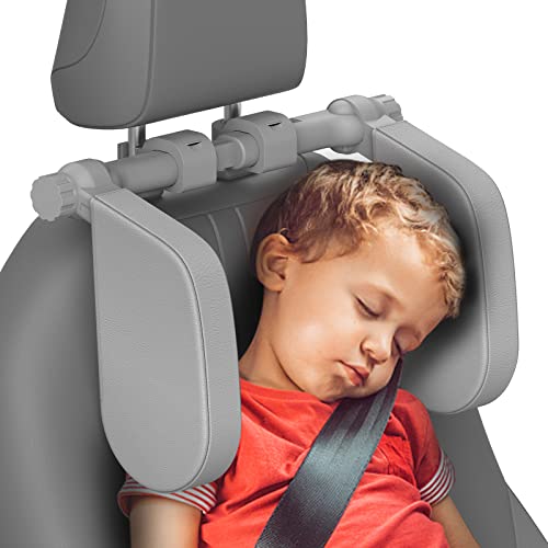 Image of Car Headrest Pillow, Road Pal Headrest, Adjustable Car Seat Head Neck Support, U Shaped Car Sleeping Pillow for Kids & Adults (Grey)