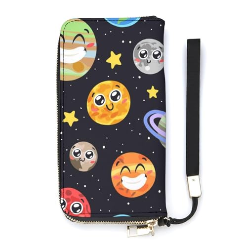 Solar System Space Star Long Wallet for Women Men Coin Pouch Credit Card Holder Zipper Purses with Wristlet