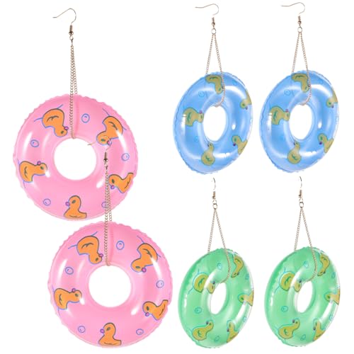 Yardenfun 3paires Boucles Oreilles Bouée De Natation Exagérées Dangle Pour Événements Estivaux Bijoux De Fête De Piscine Couleurs