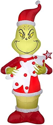 Gemmy 6.5' Tall Santa The Grinch Holding A White Christmas Tree with Red Dots Christmas Inflatable Indoor/Outdoor Decoration, 3713