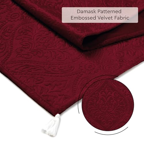 Image of Encasa XO 4 to 6 Seater Dining Embossed Velvet Table Runner | Size 32x183 cm | Maroon Color with Premium Polyester - Machine Washable
