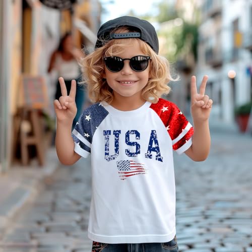 Image of Girls 4th of July Shirt Kids USA Shirts American Flag Tshirt Girls Boys Patriotic T Shirt Independence Day Tee Tops