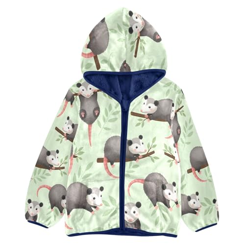 Cute Possums on Branches Pattern Toddler Fleece Jacket Girl Boys Hooded Fleece Jacket Coat Warm Outwear Zip-up 3-10T
