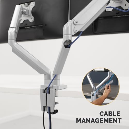 Image of Fellowes Platinum Series Dual Monitor Arm for 40-Inch Monitors, Full Motion, 360 Rotation, VESA Mount with Grommet or Clamp, USB Ports, Ergonomic, Silver, 8056501