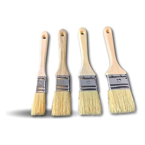 KIBROS 4PINCSOIc 4 Cod Silk 50% Synthetic | Width 20-30-40-50 cm | Very Thick Version | Smooth Lacquer Varnish | Flat Brush and Steel Ferrule, Beige Cover