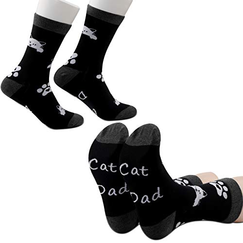 PXTIDY 2 Pairs Cat Themed Gifts Cat Dad Socks Cat Daddy Father Day Gift Socks Gifts for Men