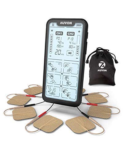 AUVON Dual Channel TENS Unit Muscle Stimulator, 24 Modes Rechargeable TENS PMS Massager Machine with Large Capacitive Touch Screen (5.4 Inch) and 8pcs 2