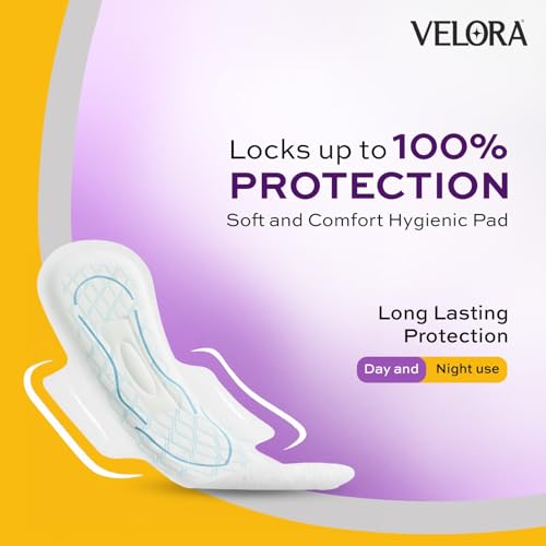 Image of Velora Ultra Thin Trifold Sanitary Pads for Women and Girls, 2X Absorption, Skin Friendly, Heavy Flow, Double Flaps, Cotton-y Soft, Wider Back Sanitary Napkins, 320mm Size, 30 Pads